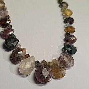 Multi color tourmaline beaded necklace faceted briolette cut gems
